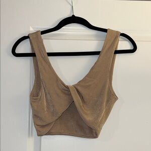 Elegant Tan Twist-Front Bralette/Crop Top